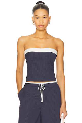 Ashley Top in Navy & Grey Pinstripe | Revolve Clothing (Global)