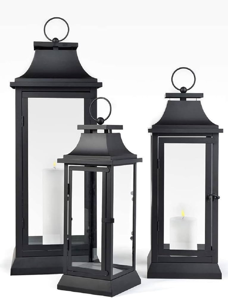 Serene Spaces Living Black Hurricane Lanterns with Clear Glass Panels, Perfect for Home Decor, Pa... | Amazon (US)