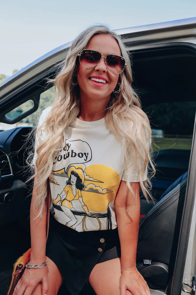 "Hey Cowboy" Graphic Tee - Ivory | Whiskey Darling Boutique