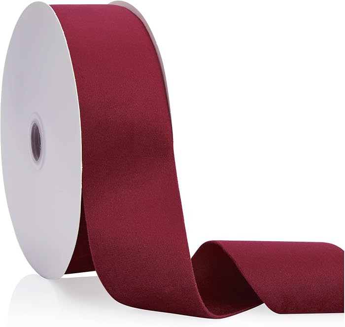 Burgundy Velvet Ribbon Double Faced 2 inch Continuous 20 Yards Use for Christmas Tree Ornaments, Gift Wrapping, Wreath Decoration, Wedding Boutonnieres, Handmade Crafts Bow Making | Amazon (US)