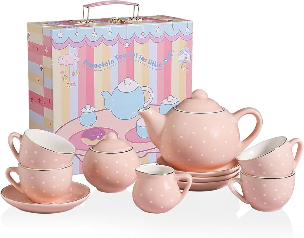Sweejar Porcelain Tea Set for Little Girls,Kitchen Toys Tea Party Set for Kids Toddler Kitchen Pr... | Amazon (US)