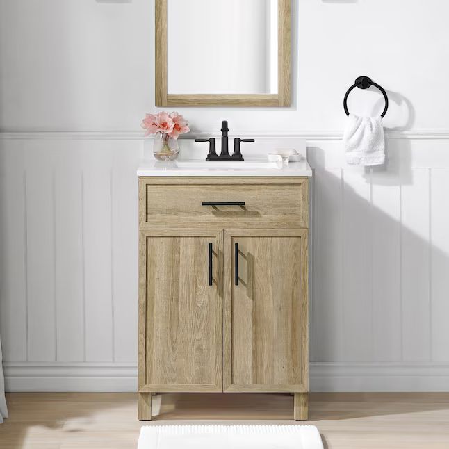 Style Selections Dolton 24-in Natural Oak Undermount Single Sink Bathroom Vanity with White Engin... | Lowe's