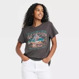 Women's Wyoming Short Sleeve Graphic T-Shirt - Charcoal Gray | Target