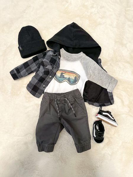 Baby boy winter outfit 🏂

• little Bipsy black and grey flannel, slouch headwear beanie, grey gap kids joggers, baby vans, snowboarding onesie, baby fashion, ootd, kids fashion, baby style 

#LTKbaby #LTKkids #LTKbump