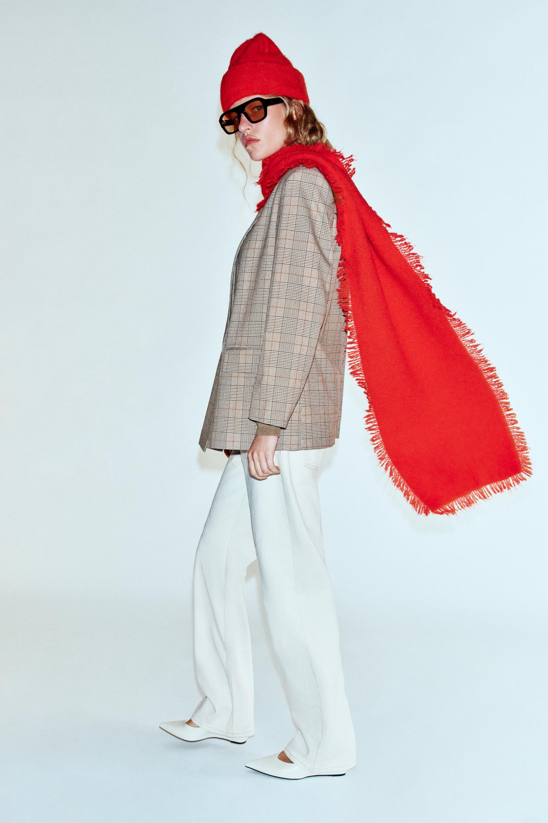 Zara - Fringed Knit Scarf - Red - M - Woman | Zara US