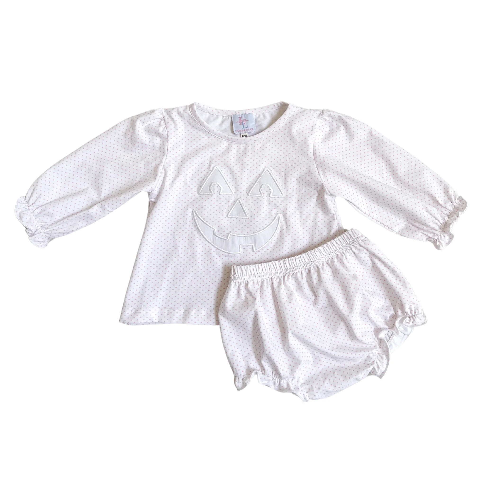 Polka-Dot Carved Applique Pumpkin Diaper Set | Lillie & Lilah