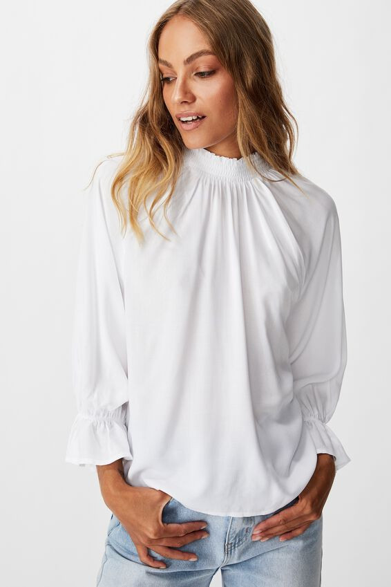 Lily Shirred Mock Neck 3/4 Frill Sleeve Blouse | Cotton On (ANZ)