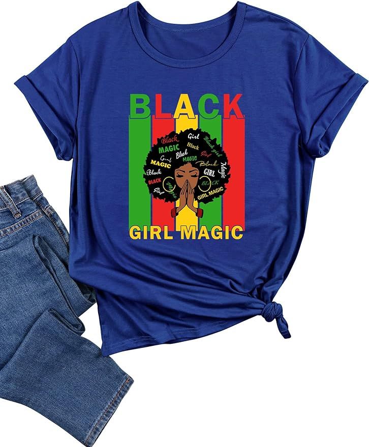 T-Shirt for Women Black Girl Magic Tees Afro American Natural Hair Queen Black Power T-Shirt Lett... | Amazon (US)