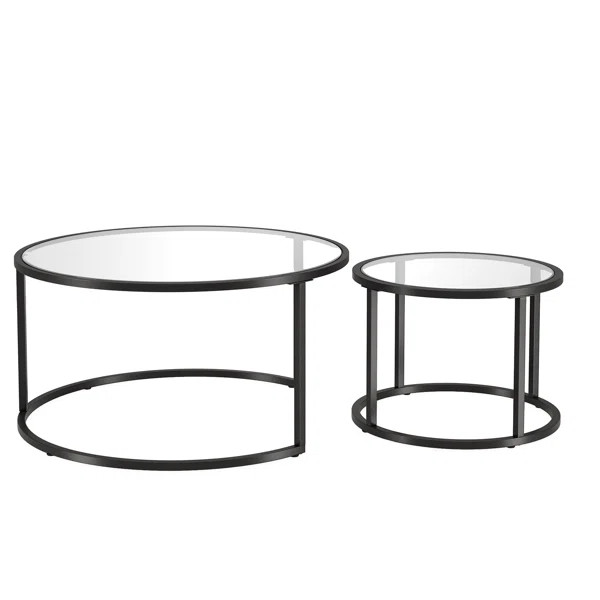 Harless (Set of )Two 35"  Glass And Steel Round Nested Coffee Tables | Wayfair North America