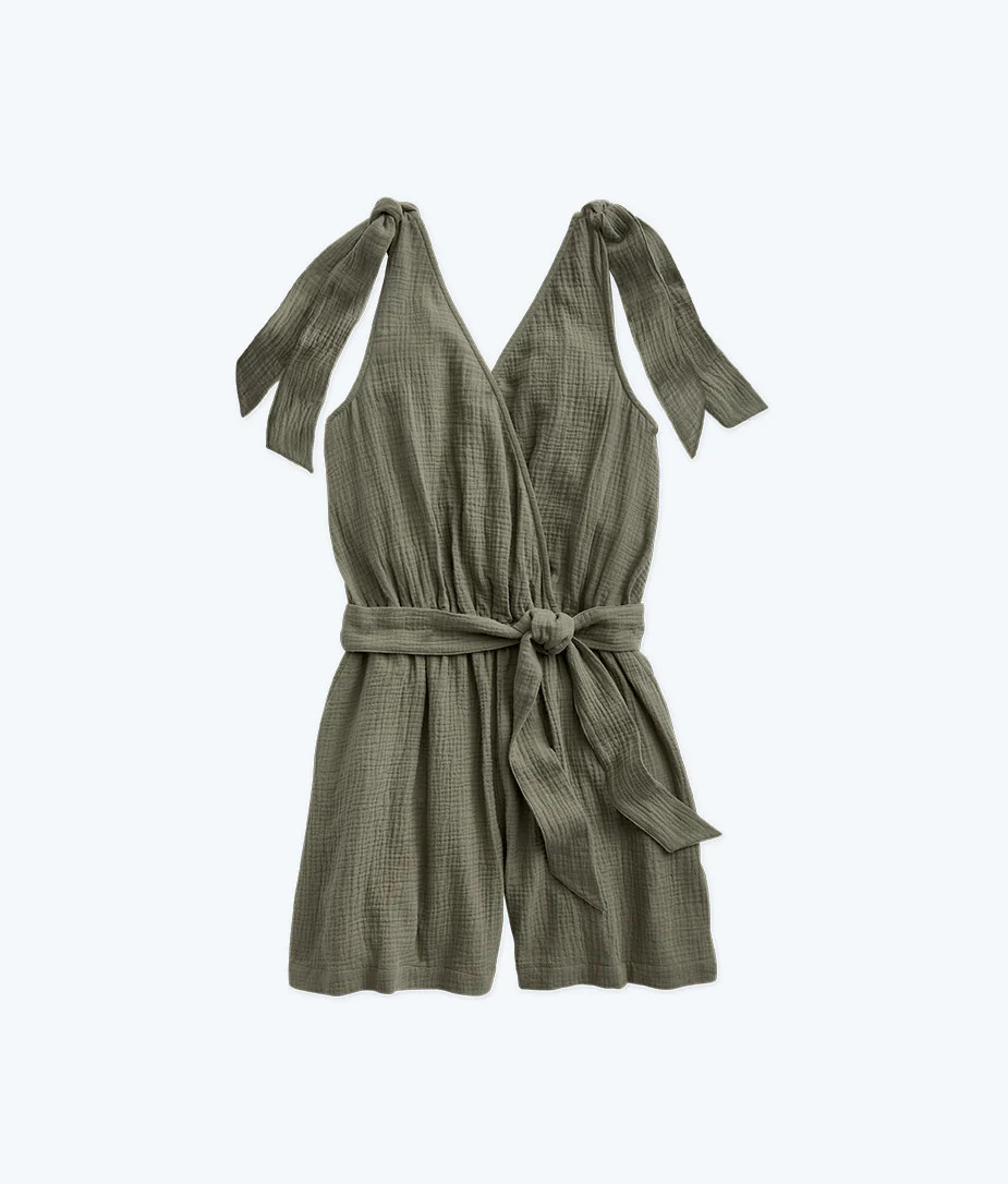 The Going Places Gauze Tie-Shoulder Romper - Agave | SummerSalt