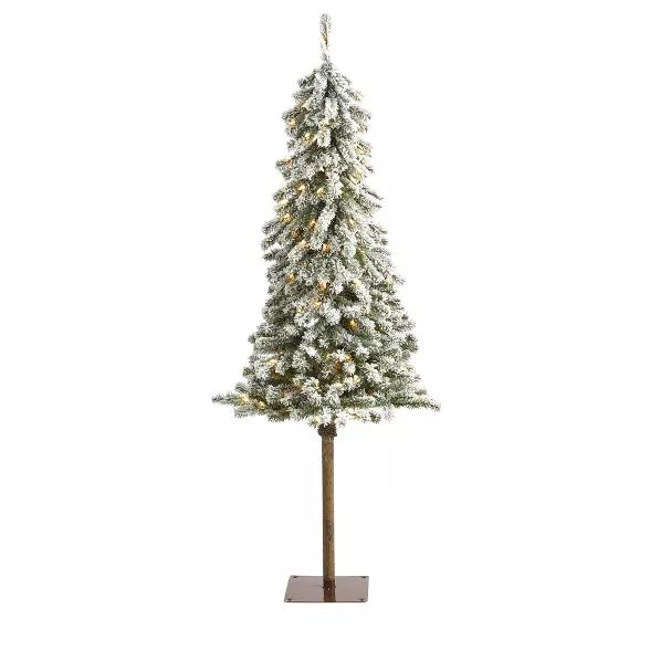 5ft Nearly Natural Pre-Lit Flocked Alpine Artificial Christmas Tree Clear Lights | Target