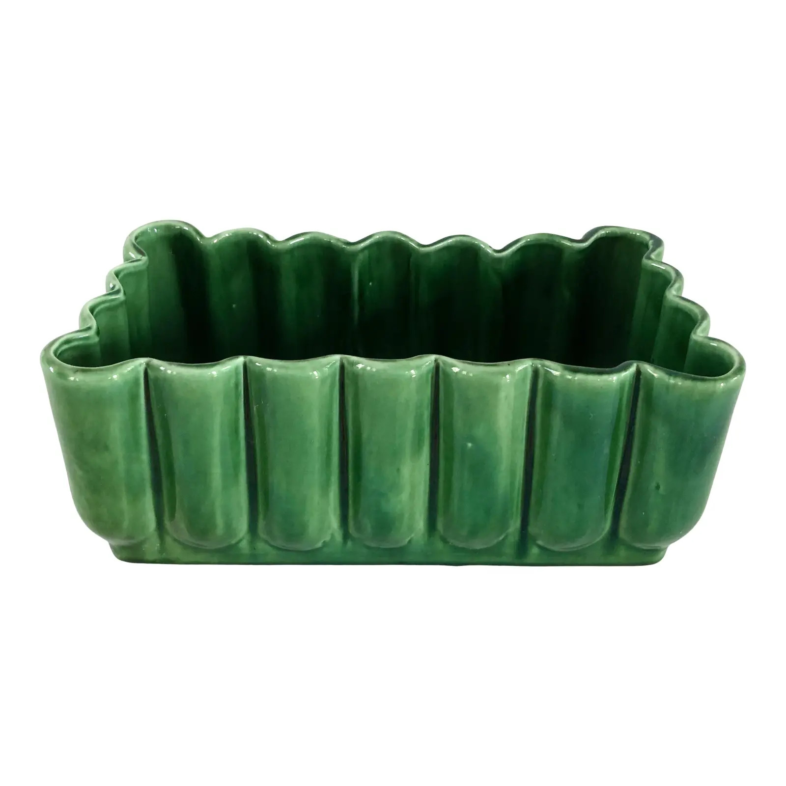 Mid 20th Century Mid Century Green Scalloped Planter | Chairish
