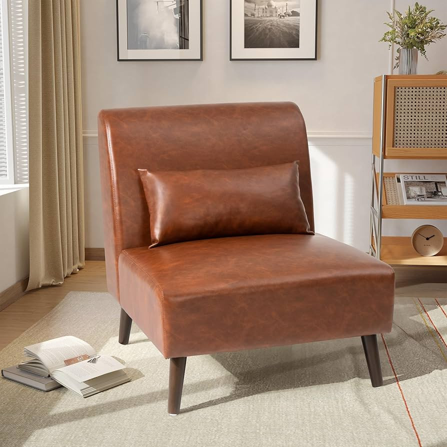 Pellebant Oversized Mid Century Modern Accent Chair with Lumbar Support - Comfy Single Faux Leath... | Amazon (US)