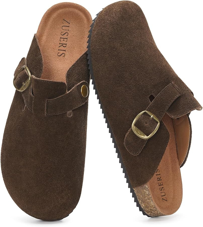 ZUSERIS Women's Men's Suede Clogs Leather Mules Cork Footbed Sandals Slip on Comfort Potato Shoes... | Amazon (US)