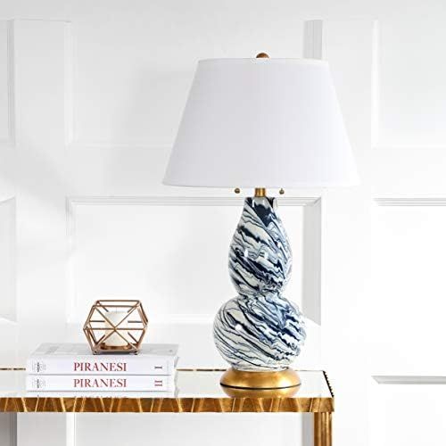 Amazon.com: Safavieh Lighting Collection Swirls Light Blue/ White Glass 28-inch Bedroom Living Ro... | Amazon (US)