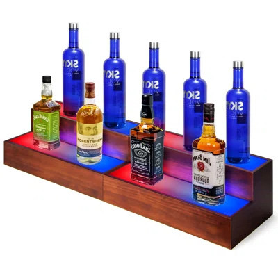 16 Inch Lighted Liquor Bottle Display Shelf, 2 Tier LED Bar Shelves, Liquor Bar Shelf,2 Pack (Brown) | Wayfair North America