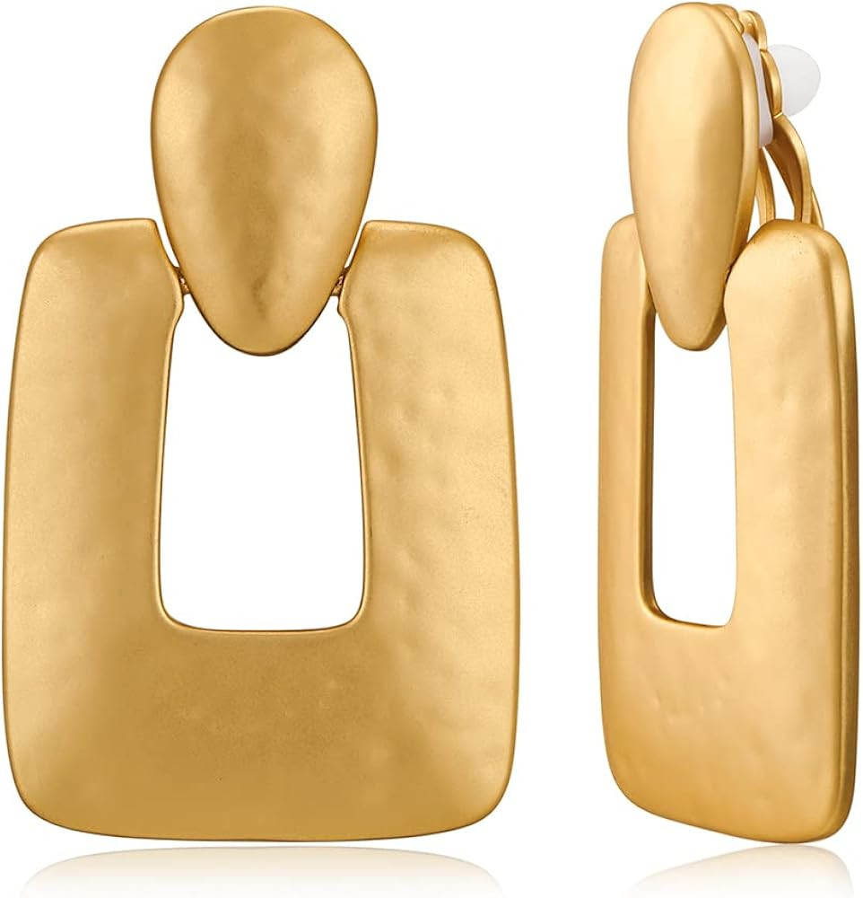 CLASSYZINT Gold Silver Clip On Earring For Women Handmade Brass Metal Retro Statement Dangle Earr... | Amazon (US)