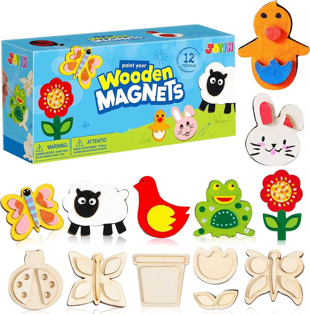 JOYIN 12 Wooden Magnet Creativity Arts & Crafts Painting Kit for Kids, Decorate Your Own Painting... | Amazon (US)