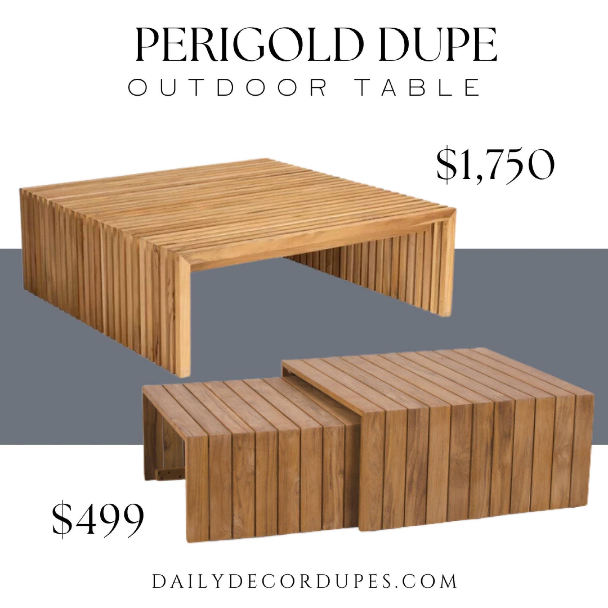 Perigold outdoor table. Solid square wood coffee table.   Teak outdoor table. Coastal and transitional outdoor furniture. Backyard party design. 

Dupe dupes more affordable option find replica copy cat similar look for less budget friendly affordable cheap cheaper beautiful pretty. Clearance sale coupon code discount code promo code luxury lookalike look a like Inspo inspiration inspired by idea ideas Love dupes like these? I share multiple every day in my FB group “DAILY DECOR DUPES”

#LTKSaleAlert #LTKHome