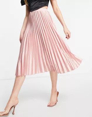 Koco & K satin pleated midi skirt in pink | ASOS (Global)