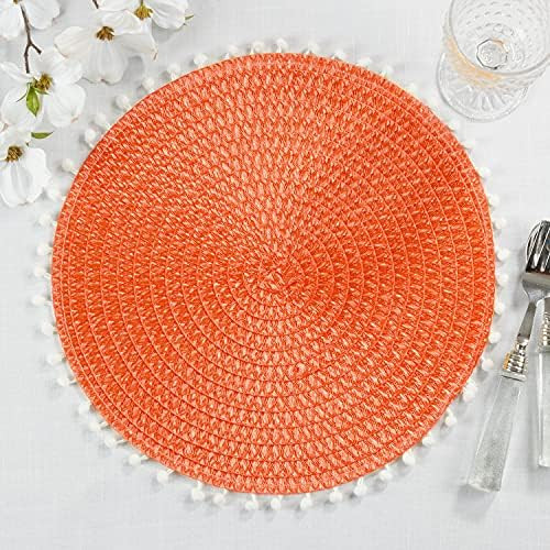 Fennco Styles Pom Pom Textured Placemats 15 Inches Round, Set of 4 – Persimmon Modern Traycloth Tabl | Amazon (US)