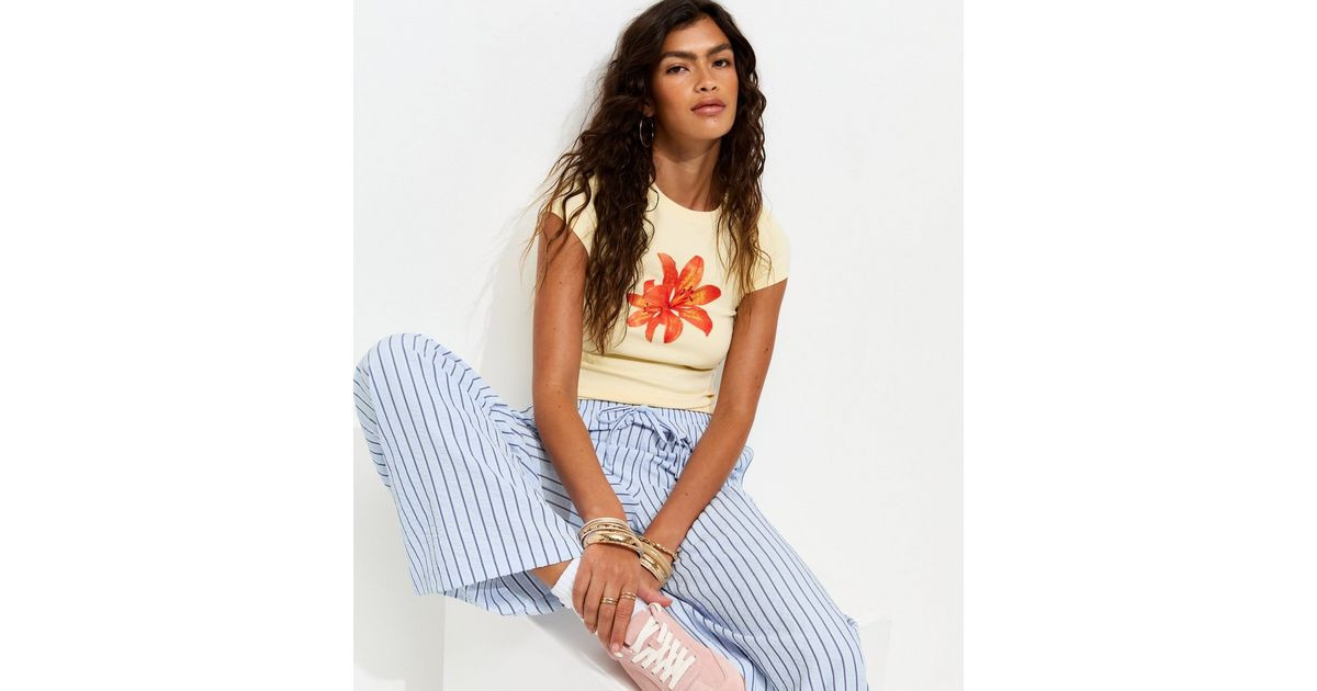 Blue Striped Seersucker Wide Leg Trousers | New Look | New Look (UK)