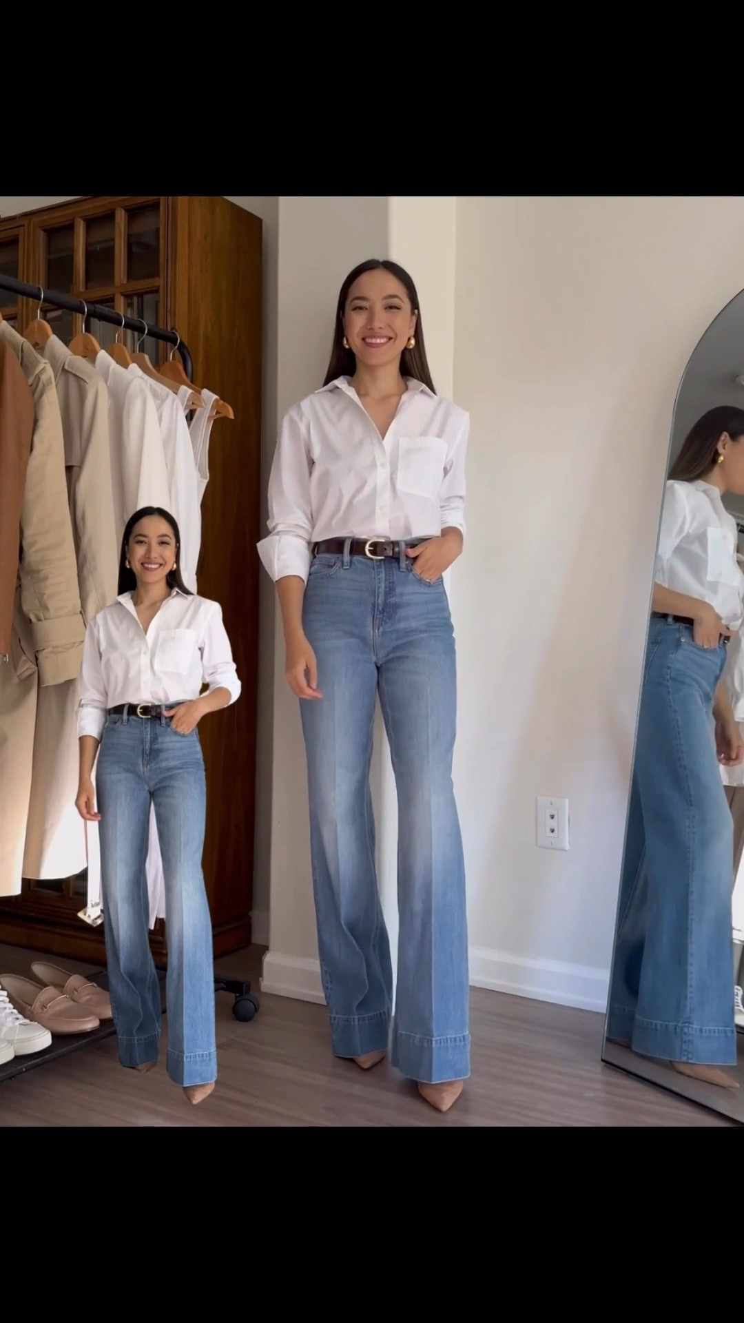 40% off your purchase at Jcrew for Labor Day 

Nordstrom button up — linked to a similar style 
Jcrew denim trousers — wearing the classic length but could’ve gone with the petite length (I’m 5’4”), exact wash I’m wearing is old, linked to this years style (some colors are on sale under $100)  Jcrew belt 
Heels — old, linked to a similar style

Classic work outfit with jeans

#LTKSaleAlert #LTKWorkwear