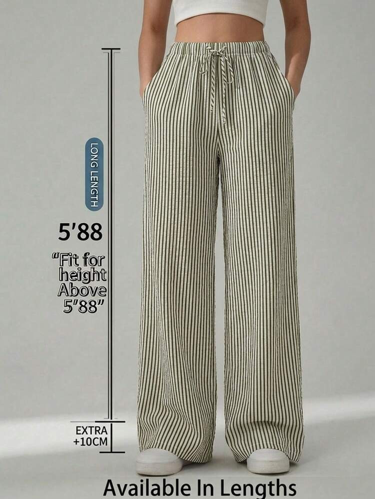SHEIN Tall CURVE CURVE Plus Size Women's Tall Striped Wide Leg Pants,Black And White High-Waisted... | SHEIN