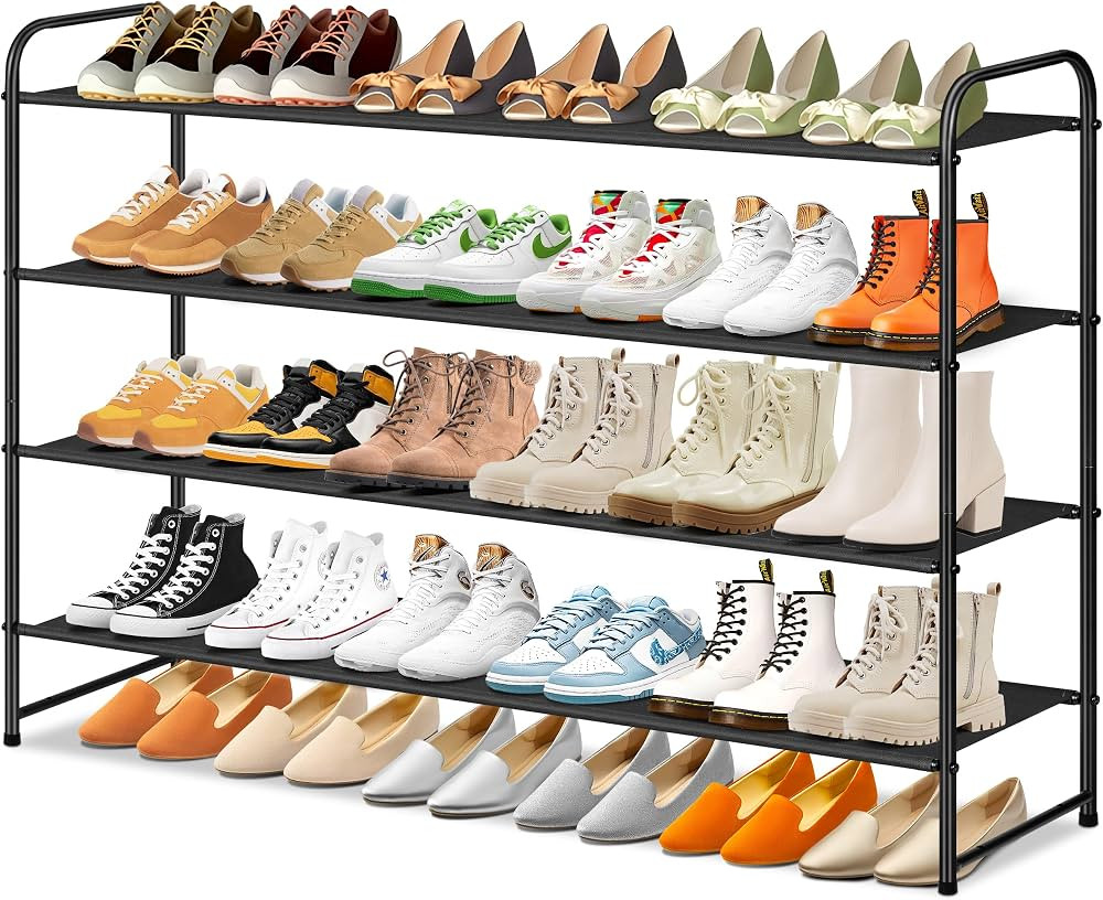 SLEEPING LAMB Long 4-Tier Shoe Organizer for Closet, Stackable Wide Shoe Rack Holds 30-Pairs Low ... | Amazon (US)