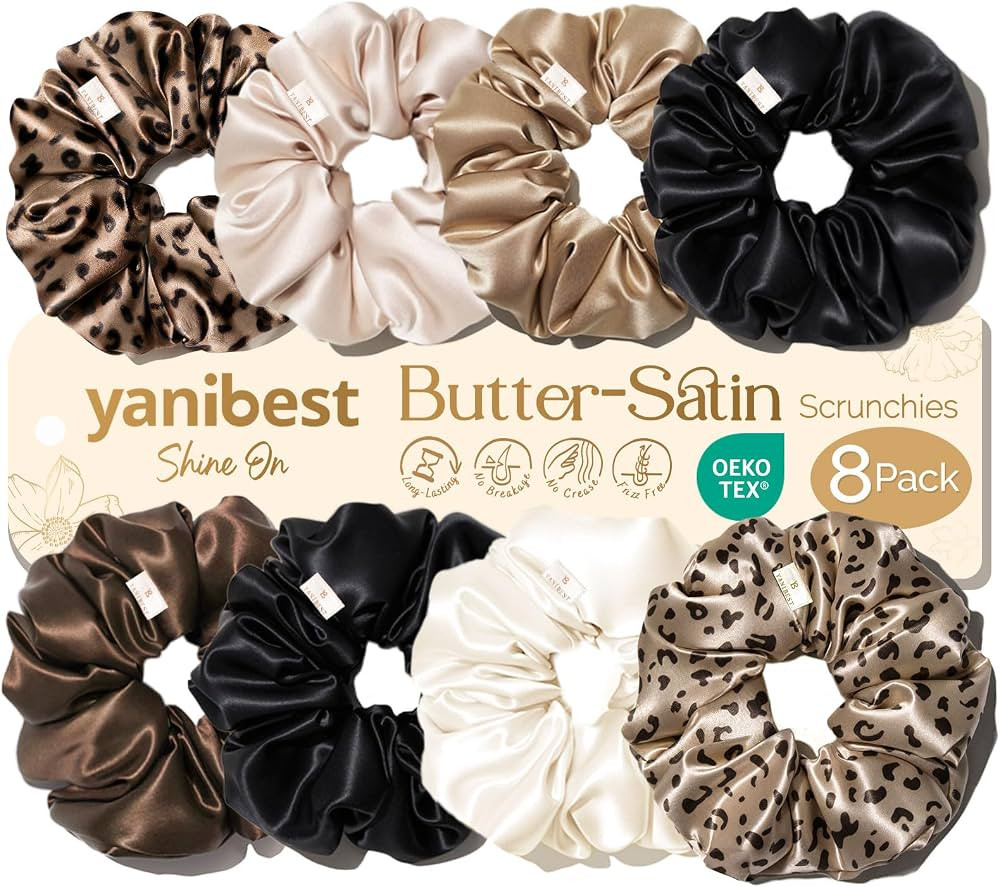 Yanibest 8 Pcs Satin Scrunchies - Silk Scrunchies Ponytail Holders, Soft Satin Hair Ties No Damag... | Amazon (US)