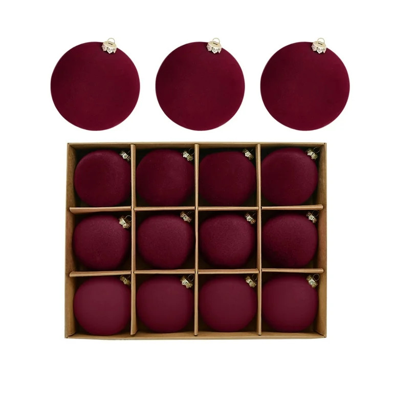 ZhyrZng Christmas Burgundy Ball Christmas Ornaments 12PC Velvet Christmas Balls Flocked Christmas... | Walmart (US)