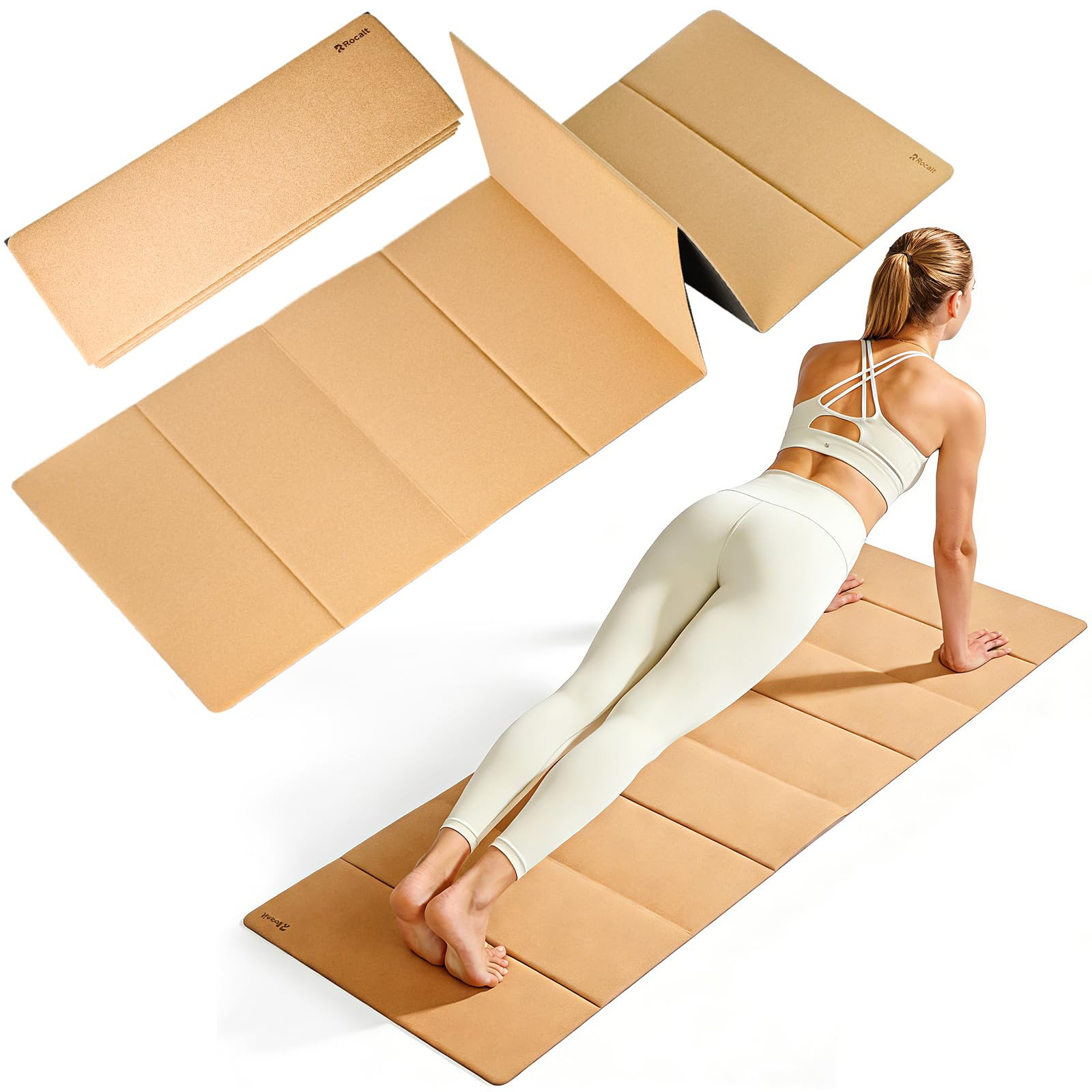 Rocalt Foldable Cork Yoga Mat, Non-Slip Lightweight Exercise Mat for Travel, Packable Workout Mat... | Amazon (US)