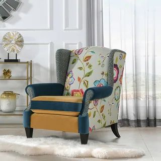Anya Boho Floral Color Block Wingback Accent Arm Chair | Bed Bath & Beyond