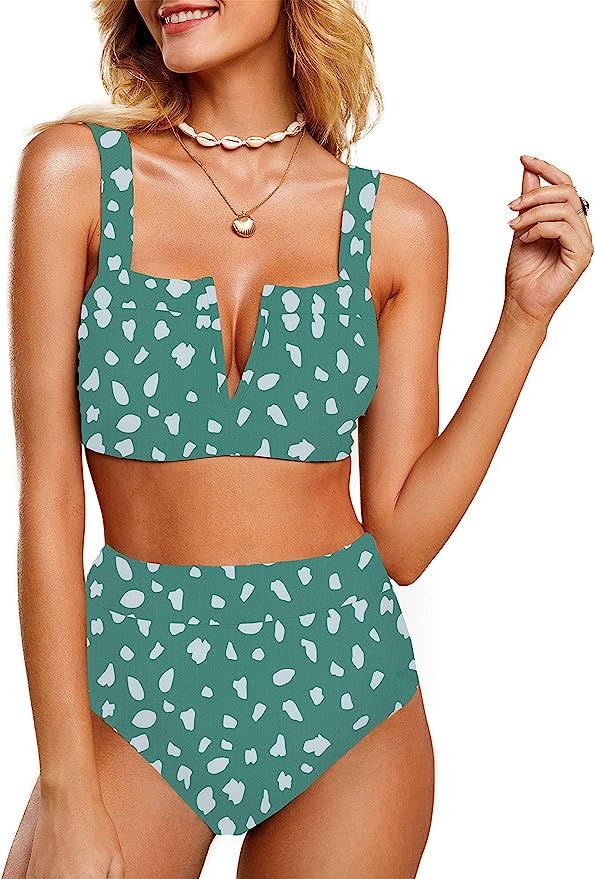 Sherrylily Womens Two Piece Swimsuits Leopard High Waist Strappy Bikini Set Padded Push Up Swimwe... | Amazon (US)