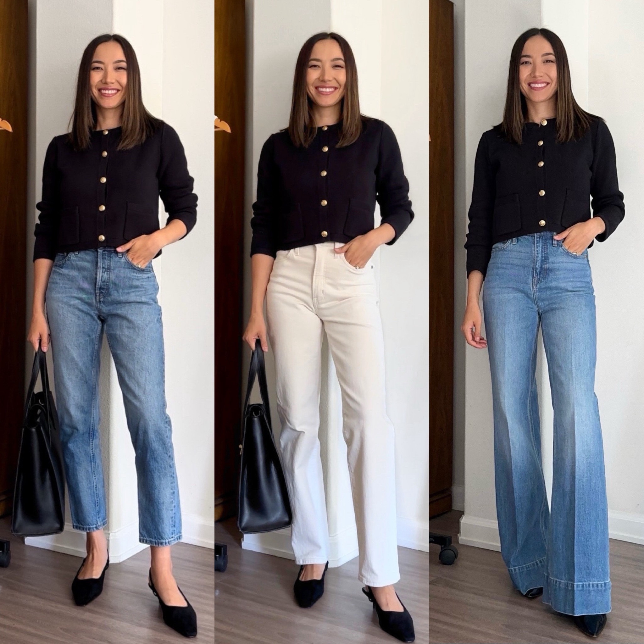 Styling the black Emilie sweater jacket from j.crew 3 ways with jeans 

• sweater jacket - xs, warm & comfortable, great quality, on sale
• everlane jeans 
• Jcrew denim trousers 

Workwear / office outfits / smart casual / business casual / jeans 

#LTKsalealert #LTKstyletip #LTKworkwear
