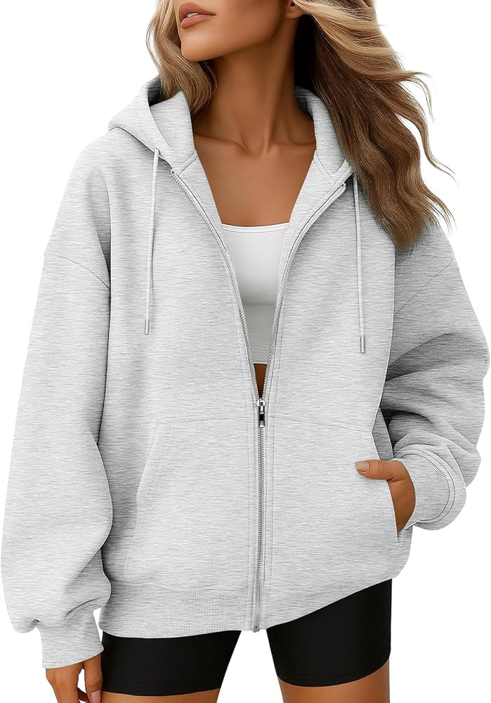 EFAN Women's Drawstring Zip Up Cute Hoodies Fall Jacket Oversized Casual Sweatshirts with Pocket | Amazon (US)