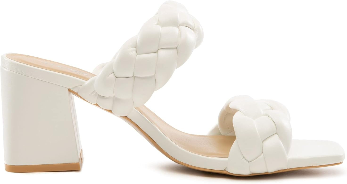 Soda Women's Braided Open Toe Double Strap Stacked Heels | Amazon (US)