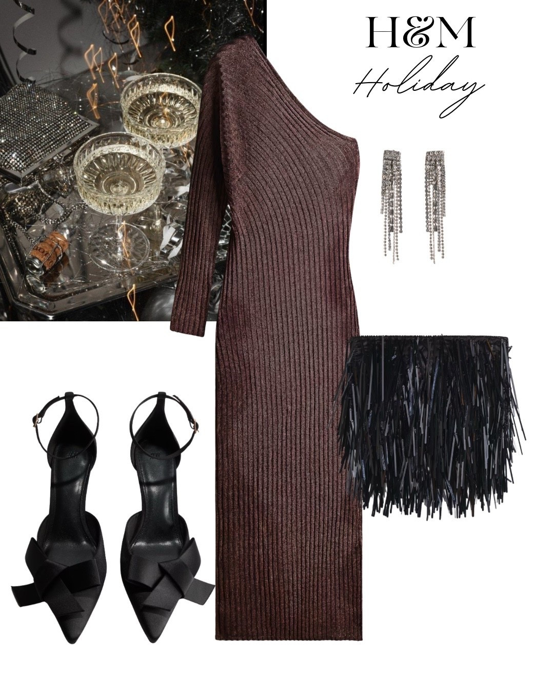 Chic holiday outfit with a one shoulder dress 🤎

Tags: new in h&m holiday drop, bow high heels, clutch bag, elevated party outfit, rhinestone earrings, espresso brown, Christmas party look 

#LTKHoliday #LTKParties #LTKFindsUnder100