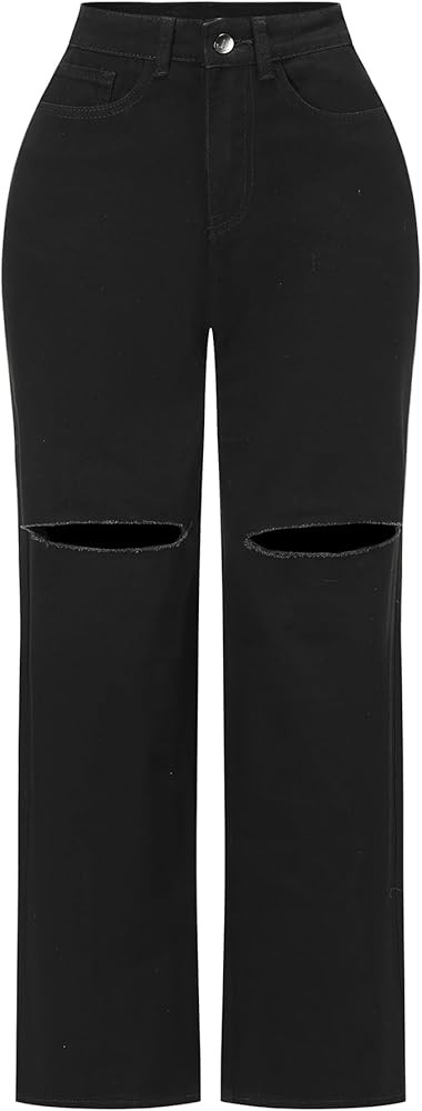 THUNDER STAR Womens High Waisted Wide Leg Jeans Stretchy Distressed Denim Pants | Amazon (US)