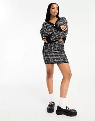 Vero Moda boucle cardigan and mini skirt co-ord in mono | ASOS (Global)