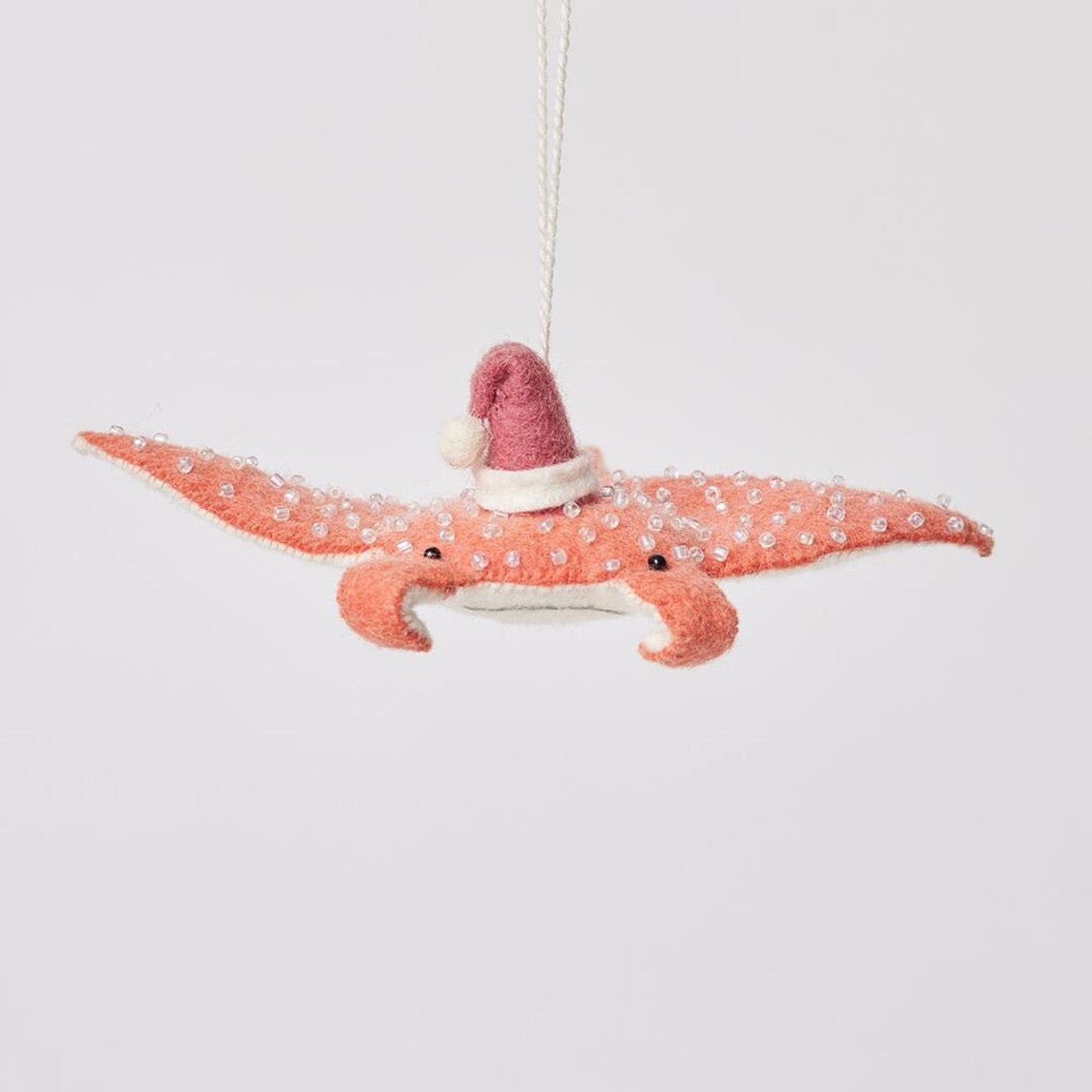 Santa Coral Manta Ornament, Hand Felted Ocean Animal Ornament, Handmade Seaside Christmas Charm -... | Etsy (US)