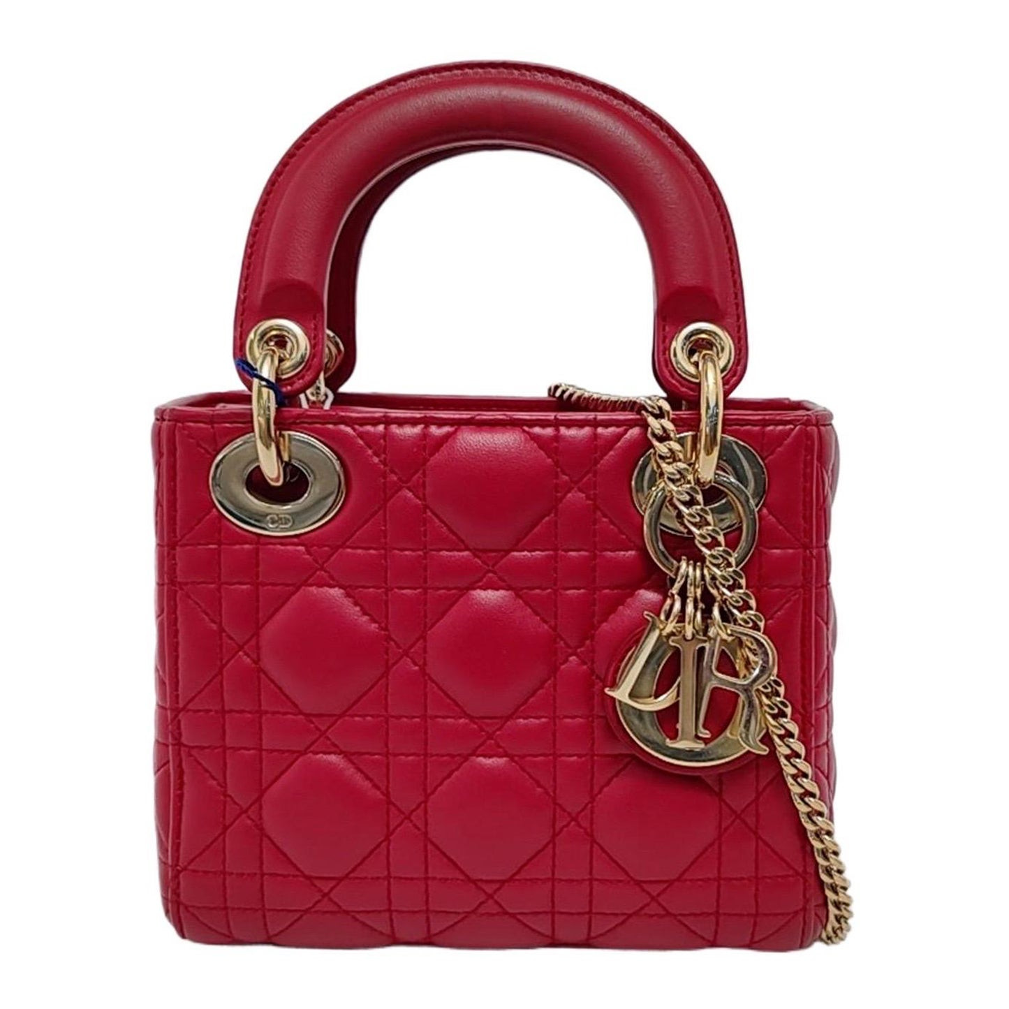 Lady Dior Mini Red Lambskin Leather Gold Chain Strap | 1stDibs