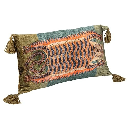 Creative Co-Op Cotton Velvet Blend Tiger Lumbar Pillow with Tassels, Multicolor | Amazon (US)