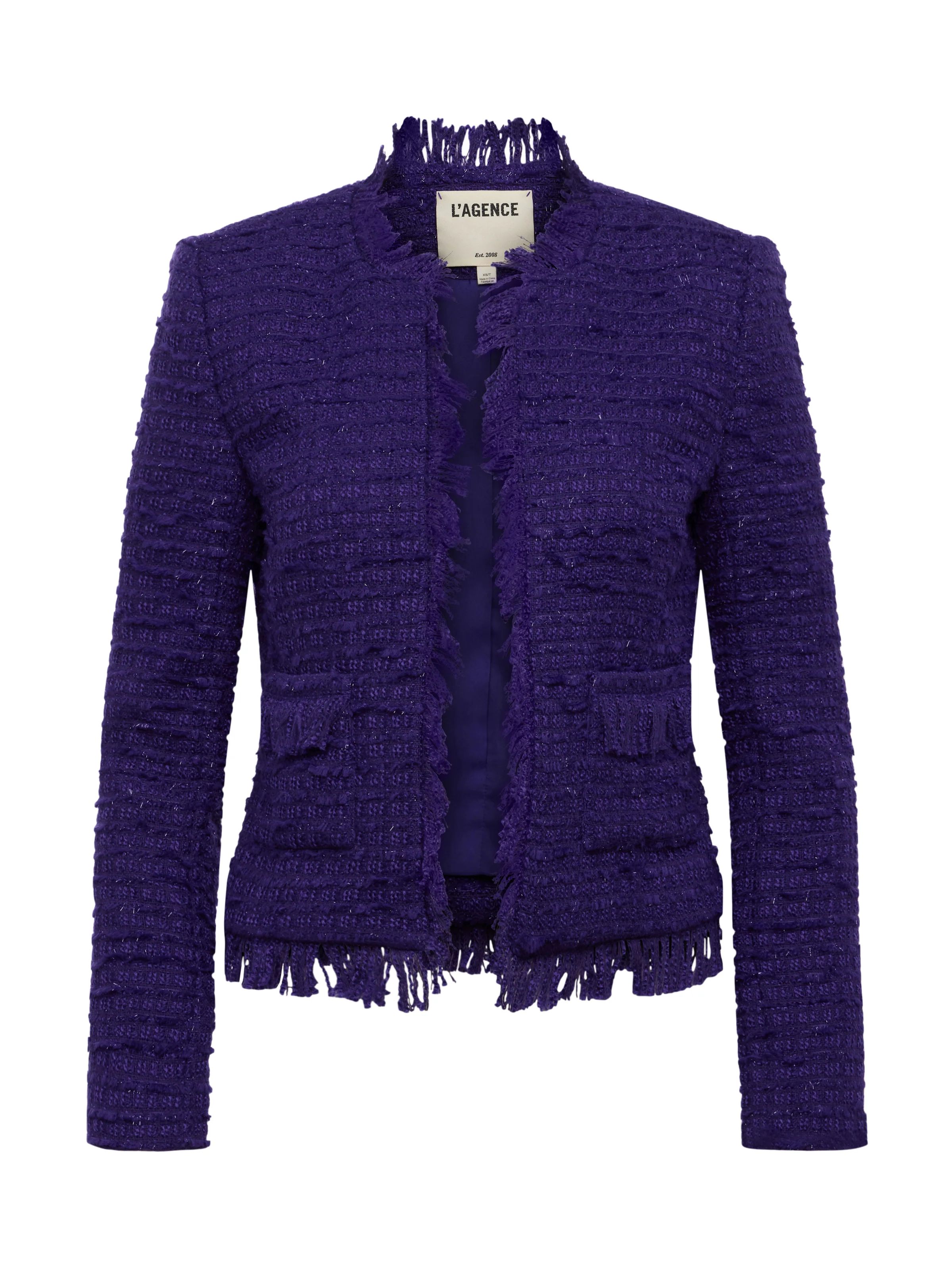 L'AGENCE Angelina Tweed Blazer In Deep Violet | L'Agence