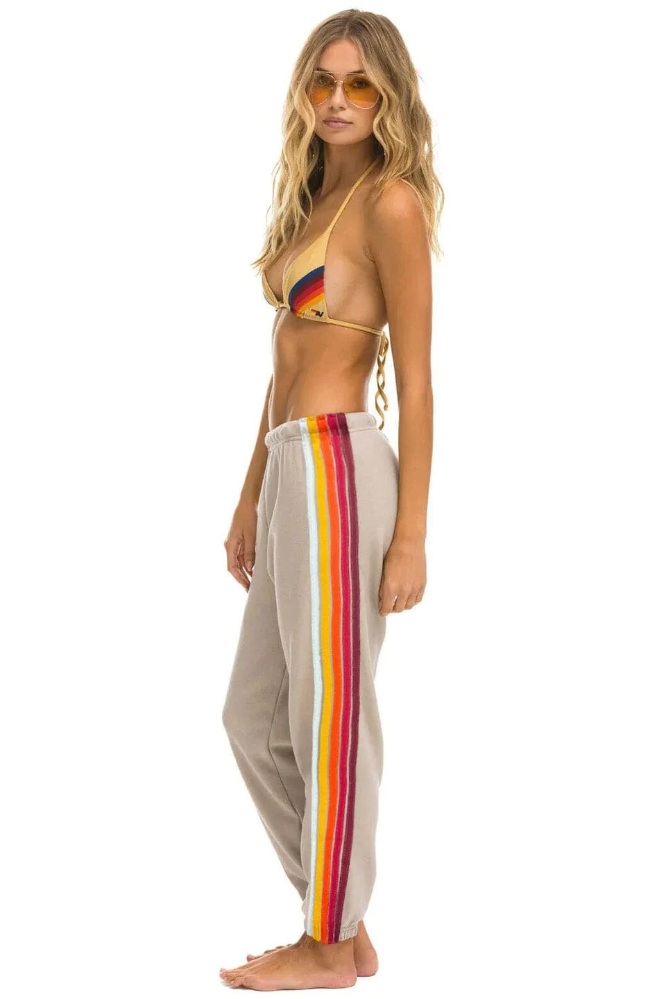 5 STRIPE SWEATPANTS - SAND // RAINBOW WHITE | Aviator Nation