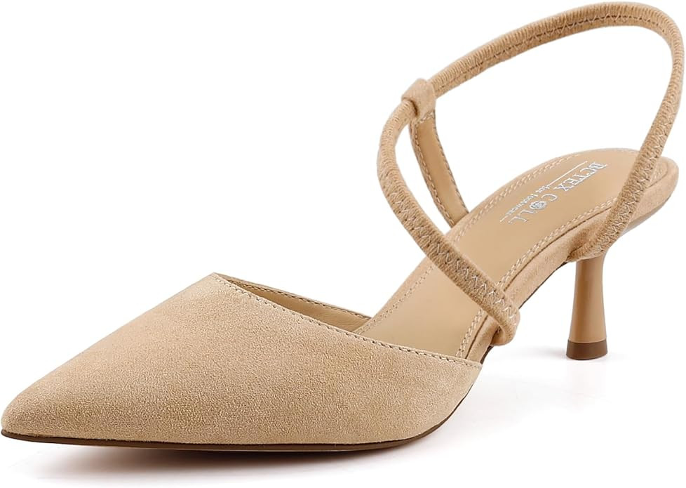 BCTEX COLL Women's Kitten Heel Slingback Closed Pointed Toe Low Stiletto Heels Comfortable Party ... | Amazon (US)