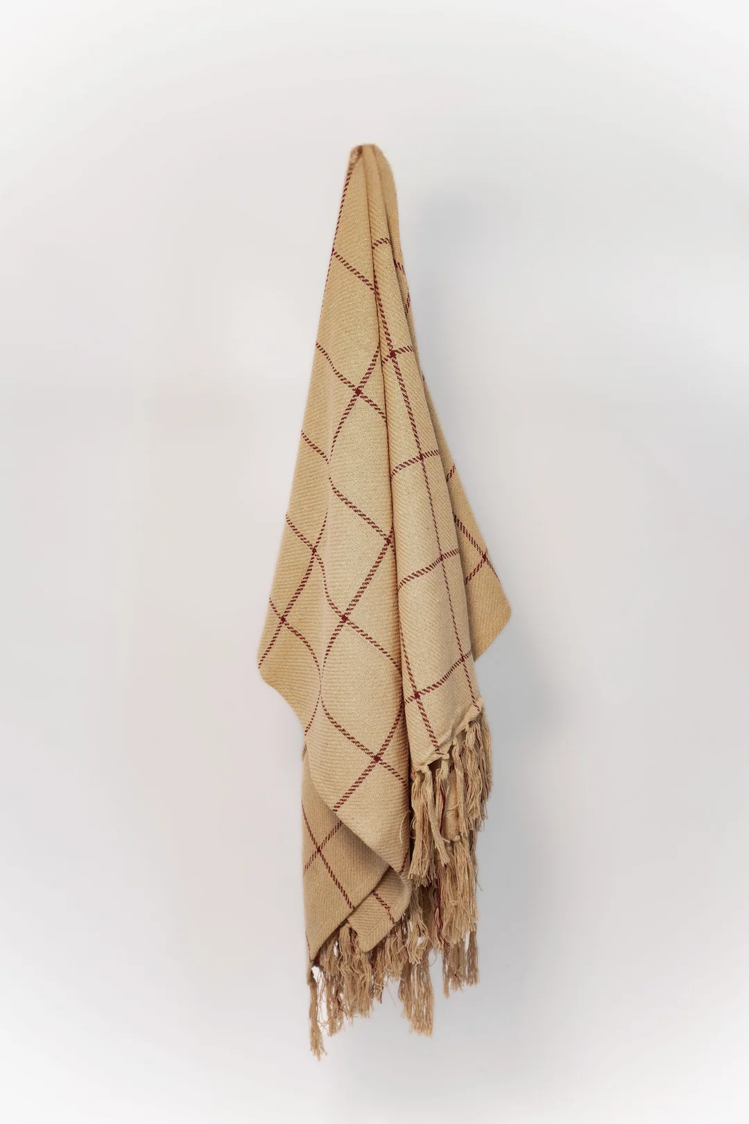 Checked Throw Blanket - Khaki and Red | THELIFESTYLEDCO