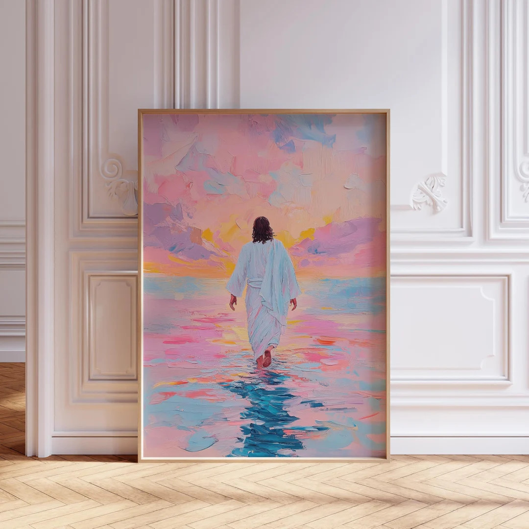 Jesus Walking on Water Wall Art | Pink Jesus Wall Art for Girls | Jesus Art for Little Girl Nurse... | Etsy (US)