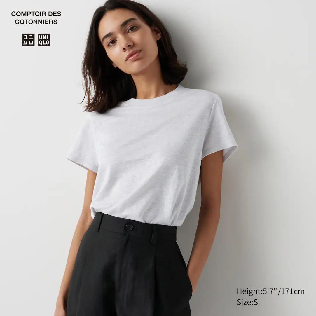 100% Linen Crew Neck Short Sleeved T-Shirt | UNIQLO (UK)
