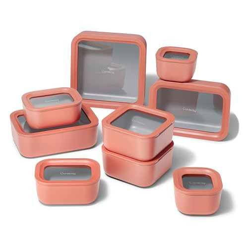 Caraway 22pc Glass Food Storage Set - Storage Containers for Food - Non-Toxic Ceramic-Coated Glass - Air Release Technology - Compact & Stackable Design - Perracotta | Amazon (US)